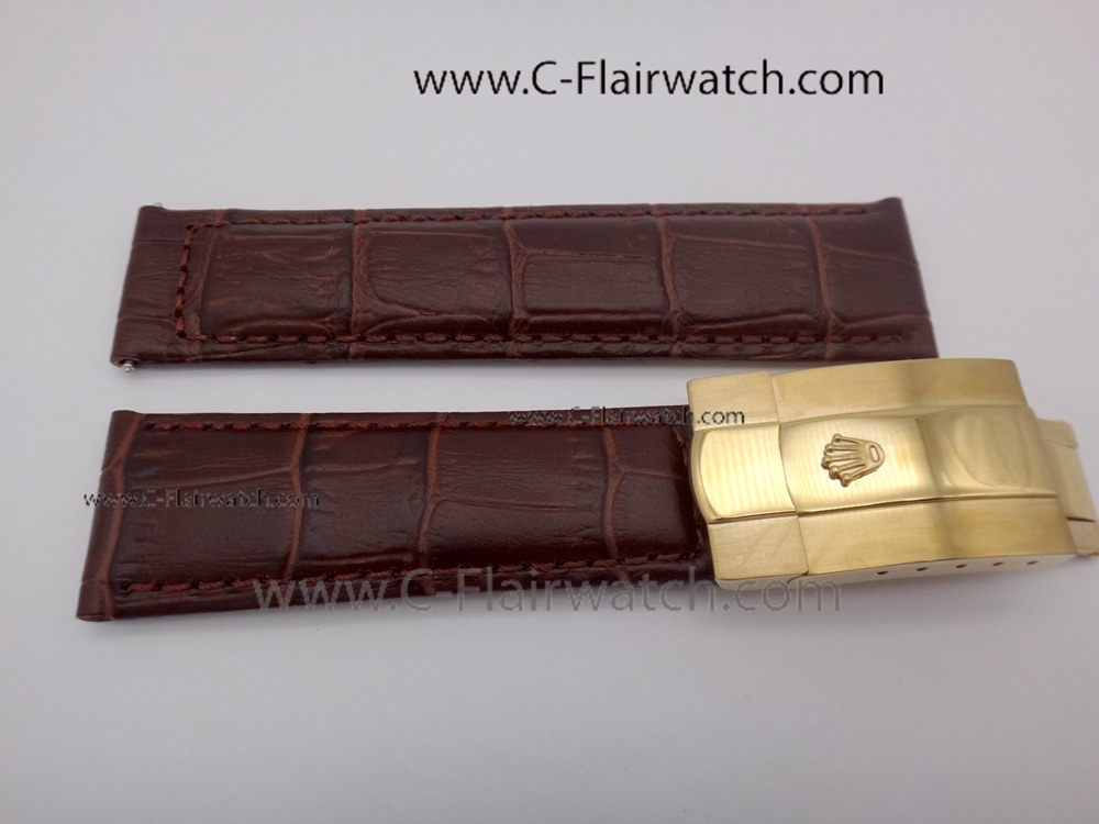 Brown Leather strap w/ Gold Buckle for Replica Datejust Watch